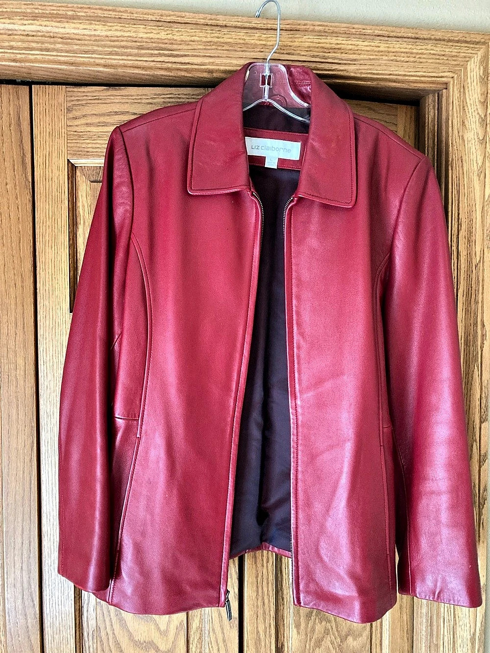 Liz Claiborne Leather Jacket in Red Size Large Like New